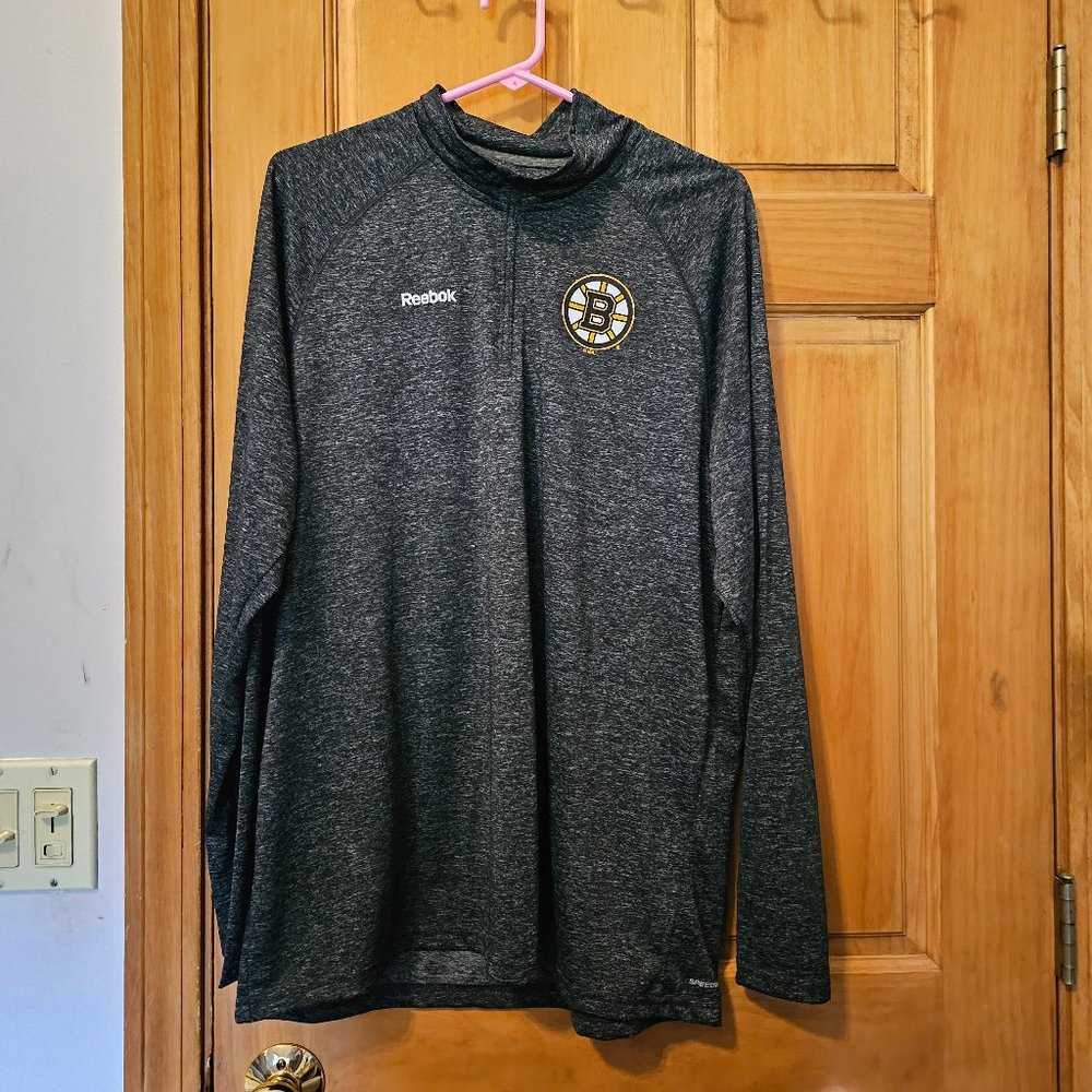 Mens Reebok 1/4 Zip Pullover Shirt Speedwick XL Grey   Bruins  Hockey